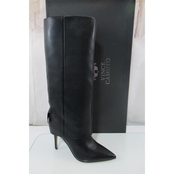 Vince Camuto Kammitie Size 9 Foldover Knotted Back Strap Tall Dress Boots Black - Picture 2 of 8